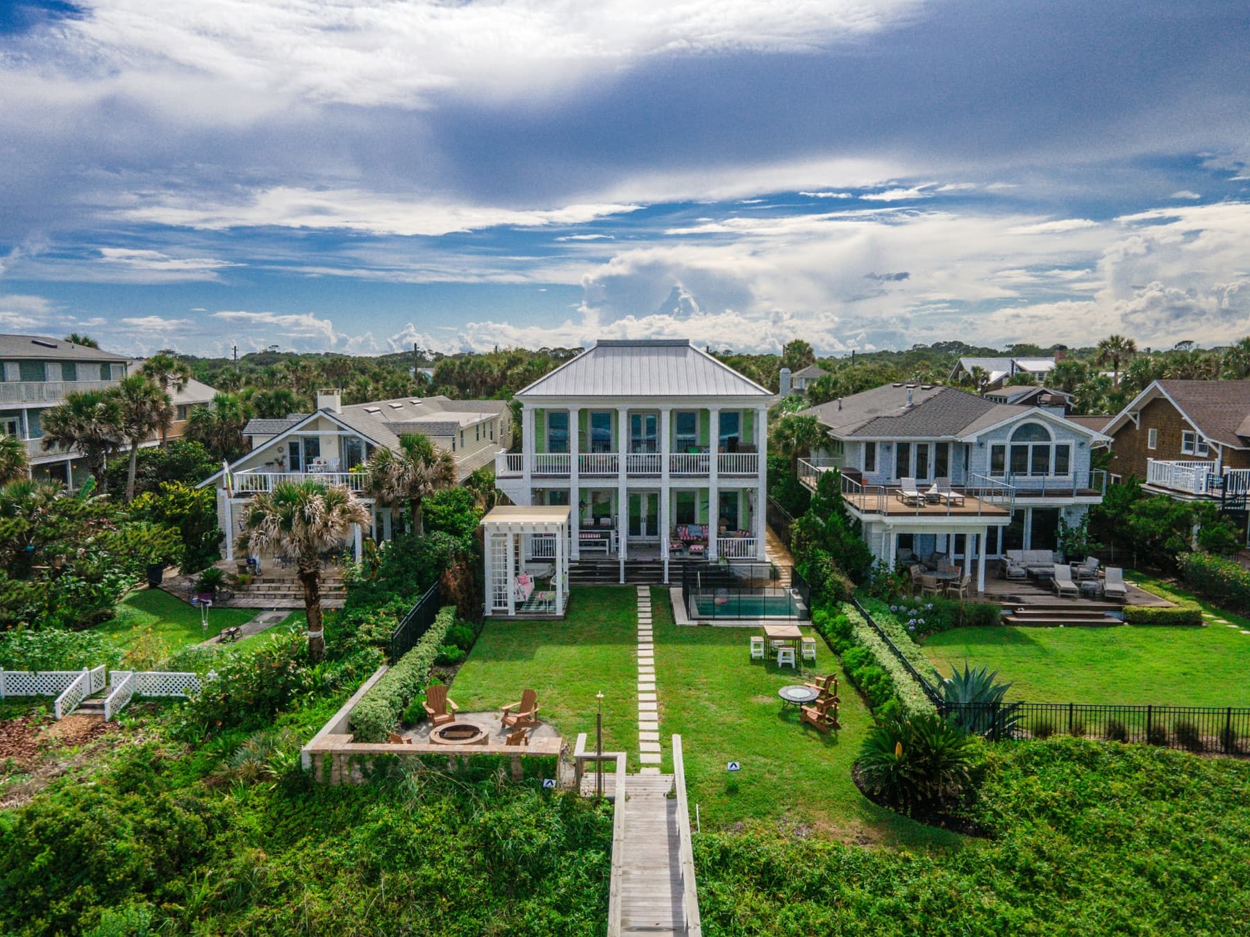 Aerial drone photograph of a coastal estate and grounds
